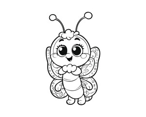 Cute Cartoon of butterfly illustration for coloring book. outline line art. Printable Design. isolated white background