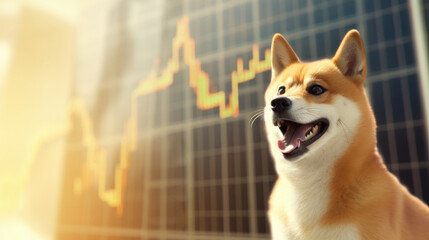 Shiba Inu on crypto charts, reflecting Dogecoin's market impact. - obrazy, fototapety, plakaty