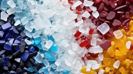 Crushed plastic granules. Polymer recycle industry. PVC production, colorful thermoplastic - obrazy, fototapety, plakaty
