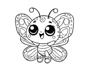 Cute Cartoon of butterfly illustration for coloring book. outline line art. Printable Design. isolated white background