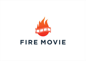 Creative fire and film movie logo design vector illustration