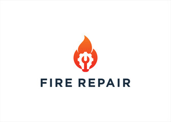 Creative fire and gear repair logo design vector illustration