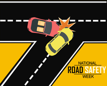 Road accident Two cars crashed Be safe and promote National Road Safety Week 11 to 17 January Every Year - Powered by Adobe