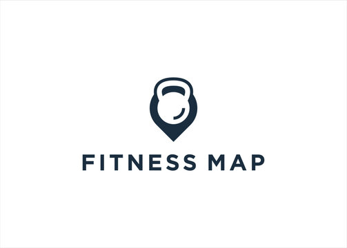 Fitness gym kettlebell with map pin logo template vector illustration
