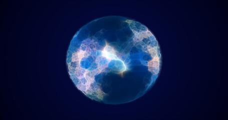 Energy abstract blue sphere of glowing liquid plasma, electric magic round energy ball background
