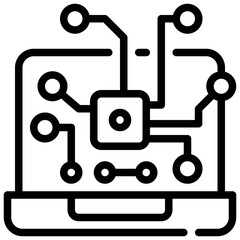 Obraz premium laptop process chip ai artificial intelligence simple line