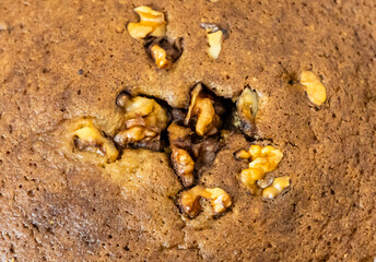 home baked delicious brown cake from top angle