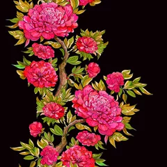 Tischdecke Red Chinese Peony Seamless Pattern hand painting background wallpaper textile design © mitrushova