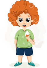 Vector illustration of a cute boy with ice cream. Cartoon image for printing. Sweetness. Childhood. 