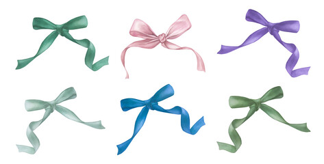 Set of hand-painted watercolour ribbon bows