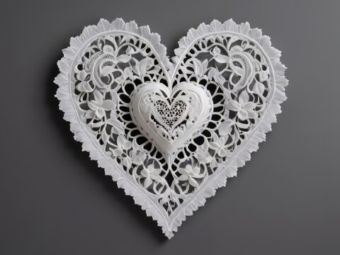 Un coraz&oacute;n intrincadamente tejido con delicado encaje blanco