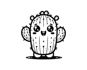 Cute Cartoon of cactus illustration for coloring book. outline line art. Printable Design. isolated white background