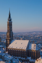 Church St. Martin in Landshut, Bavaria in winter with snow