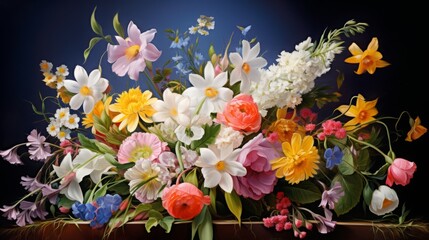 Obraz na płótnie Canvas Vibrant Bouquet of Flowers on Dark Background