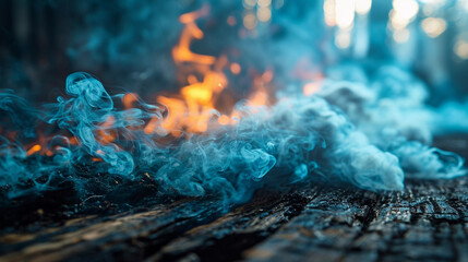 Smoke on the fire against a dark background