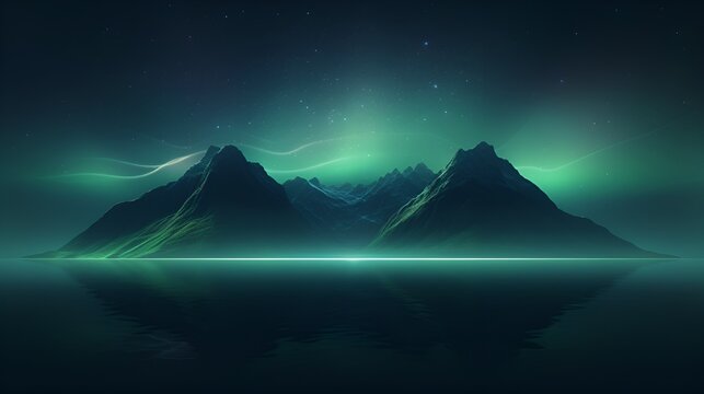 A photo of an aurora borei background, in the style of calm seas and skies, layered mesh, and minimalistic landscapes.