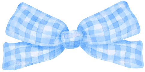 Blue Coquette bow gingham watercolor - obrazy, fototapety, plakaty