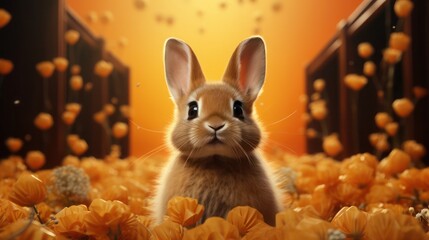 cute rabbit. yellow fantasy background. Generative AI