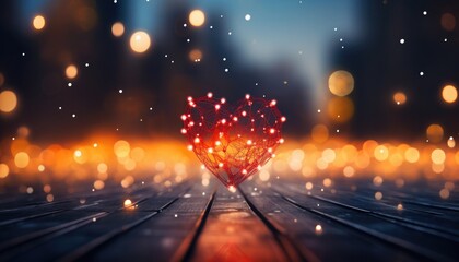 some littles dots heart red conected in cyberspace, transparent blurred background