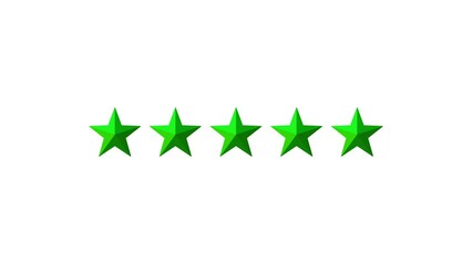 Five green stars on white background – Video animation for rating reviews