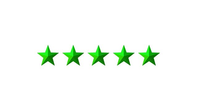 Five green stars on white background – Video animation for rating reviews