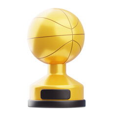 Golden Victory: Striking 3D Art Illuminating the Essence of Basketball Trophies. 3d illustration, 3d element, 3d rendering. 3d visualization isolated on a transparent background