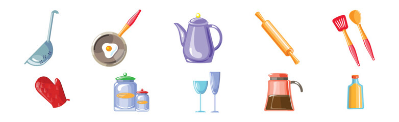 Cooking Tool and Kitchenware for Culinary Use Vector Set