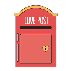 Mailbox, old letter box in retro style. Love post icon, love letters, romantic mail symbol.