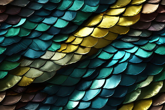 seamless pattern of fish or snake scales with colorful squama on multicolor gradient background