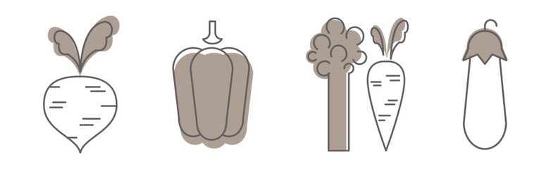 Ripe Vegetables and Garden Crop Line Icon Vector Set.