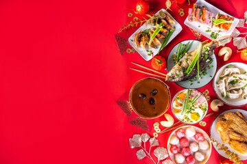Fototapeta na wymiar Chinese lunar New Year dinner table