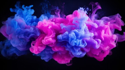 Obraz premium blue and violet fluffy pastel ink smoke cloud with black background