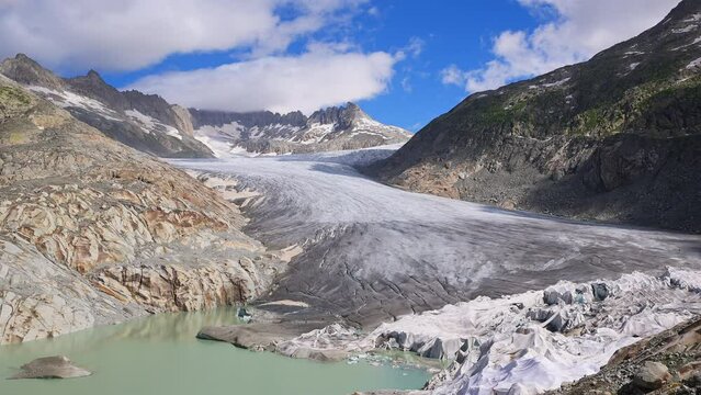 Protective blankets shield Rh&ocirc;ne Glacier near Gletsch, Switzerland
