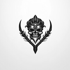 minimalistic logo emblem symbol with black skull pirate on a white isolated background