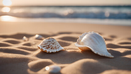 Fototapeta na wymiar Summer concept with sandy beach, shells. as summer background. AI generated image, ai