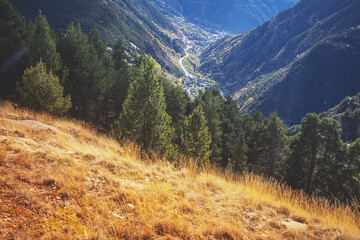 View of mountains valley Pyrenees, Andorra, Europe - obrazy, fototapety, plakaty