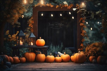 Black menu board with autumn holiday decoration