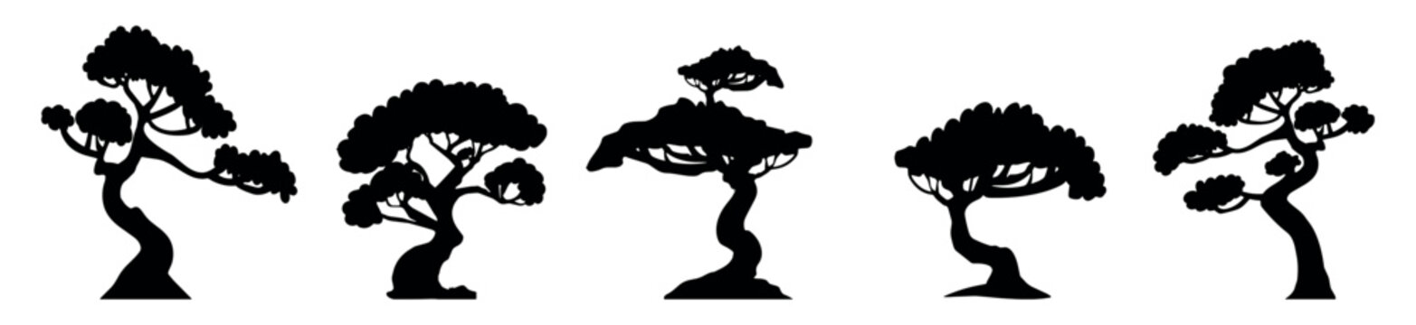 silhouette of japanese trees vector
