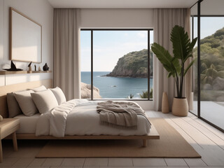 Beach Tropical living Sea view scandinavian style bedroom for Vacation and Summer an interior design