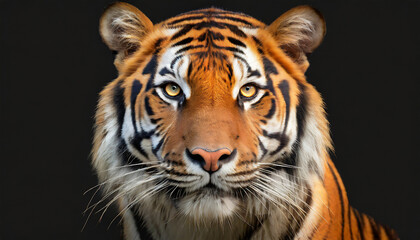 tiger head and eyes isolated on black background, closeup face
