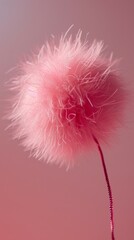 A vibrant pink flower blooms from a sea of red plants, while a fluffy ball of hair adds a touch of whimsy to the colorful scene