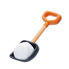 Frosty Digs: 3D Illustration of Snow Digging Shovel. 3d illustration, 3d element, 3d rendering. 3d visualization isolated on a transparent background