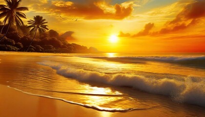 Tropical Twilight Magic: Sunset Seascape in Orange and Gold