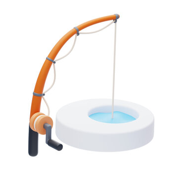 Crystal Clear Catch: 3D Illustration of Ice Fishing. 3d illustration, 3d element, 3d rendering. 3d visualization isolated on a transparent background