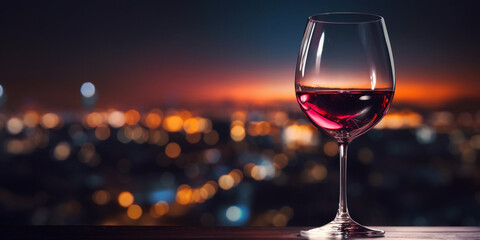 A shot of a glass of wine blurred background  .Wineglass of champagne in woman hand and a glass of whiskey in a man hand against dark background .