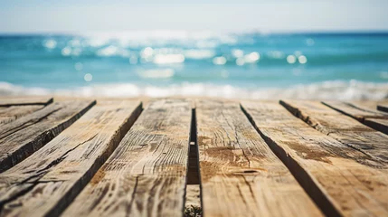 Foto op Plexiglas wooden pier on the beach, product display  © daniel