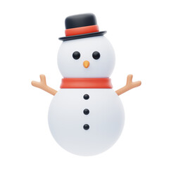 Frosty Friend: Whimsical 3D Snowman Illustration. 3d illustration, 3d element, 3d rendering. 3d visualization isolated on a transparent background