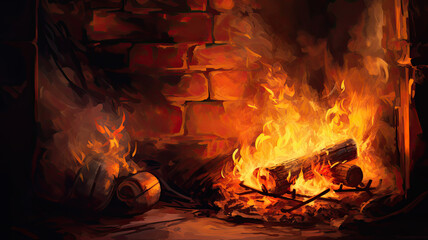 HD Images of a Roaring Fire in a Fireplace