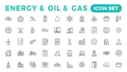 Energy and Oil and gas - thin line web icon set. Outline icons collection