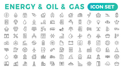 Energy and Oil and gas - thin line web icon set. Outline icons collection - obrazy, fototapety, plakaty